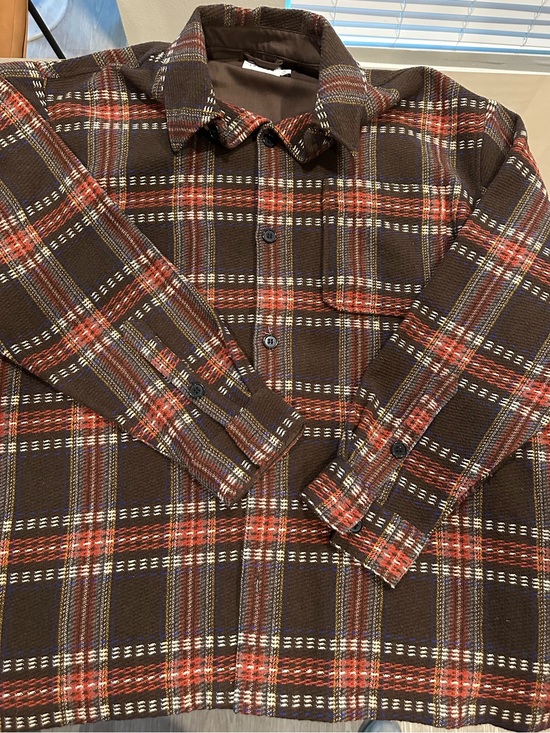 Topman Other - Topman Brown Plaid Button-Down Shirt Jacket with Rust and Cream Accents